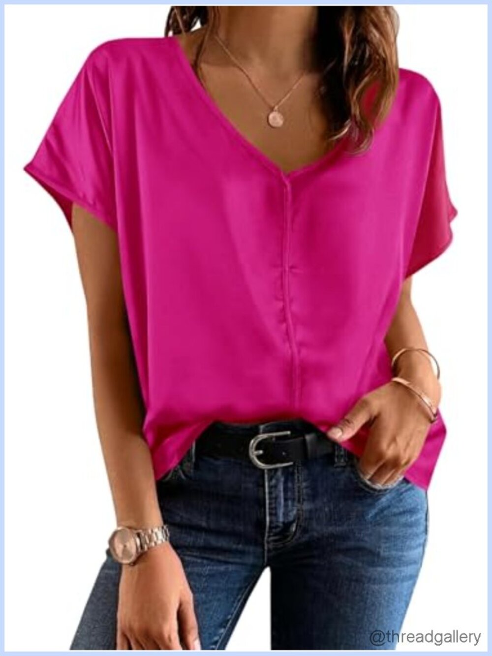 Silk Satin V Neck Cap Sleeve Blouse for Women Dressy Casual Work Top